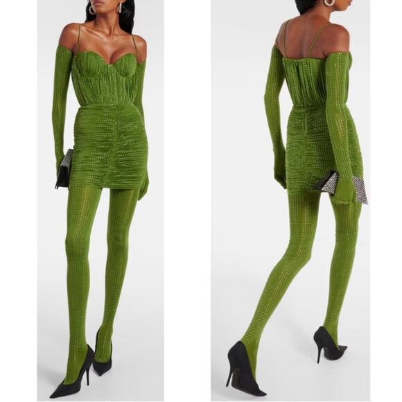 Alex Perry Sweetheart Ruched Crystal Jersey Bustier Fern Green Mini Dress Sz 6 - Picture 4 of 16